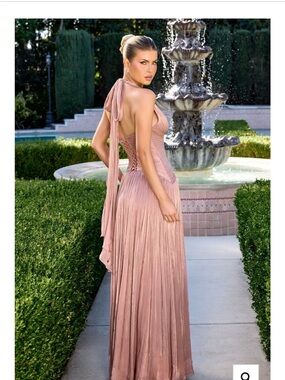 Elegant Blush Pink Halter Corset-Back Wedding Gown